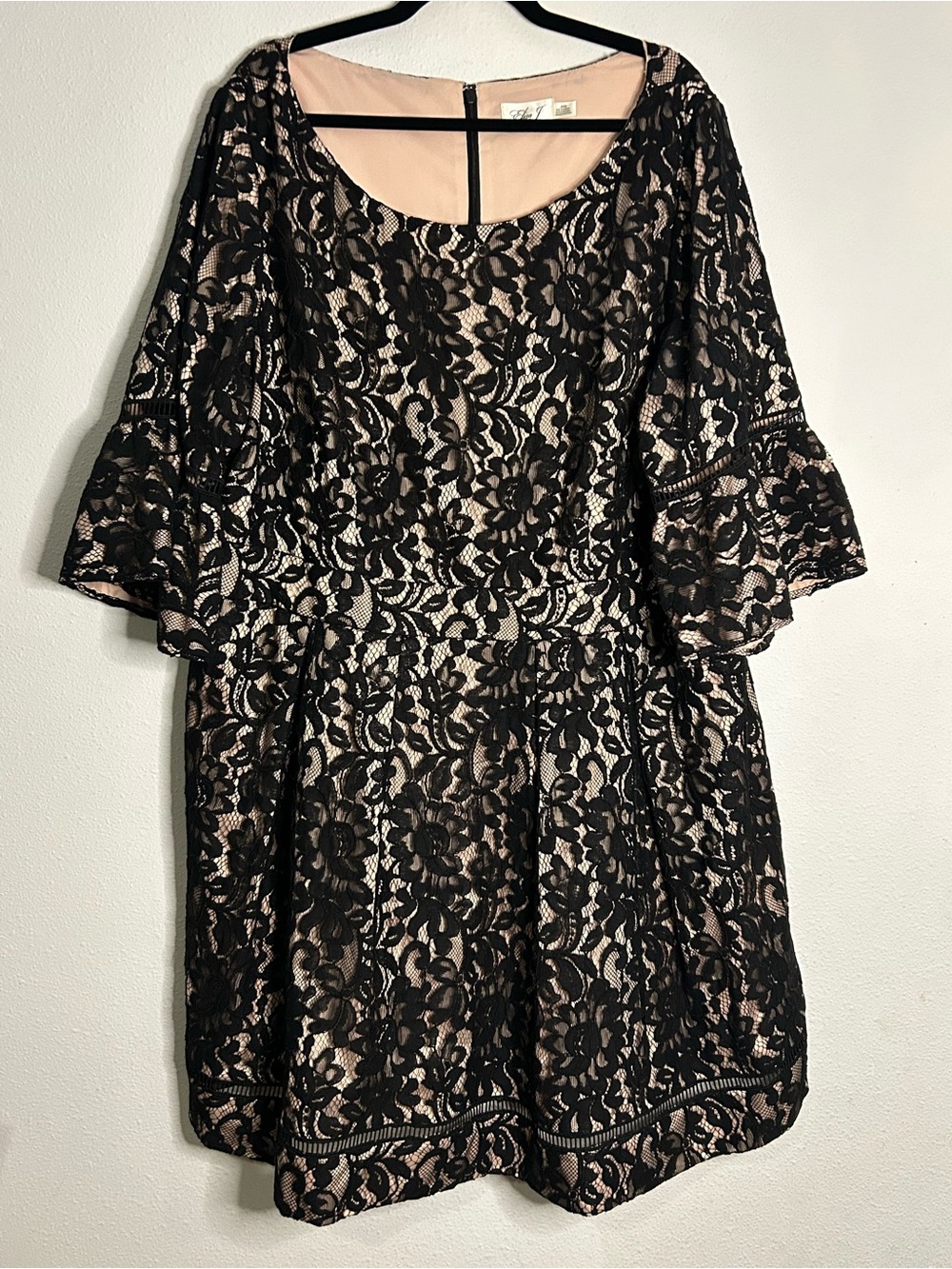 Eliza J Black Floral Lace Dress with Nude Lining